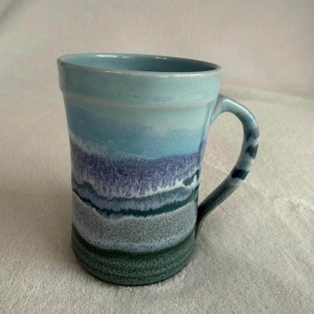 Stoneware Earthenware Handcrafted Pottery Mug Cup Blue Green  Signed Robertson‎
